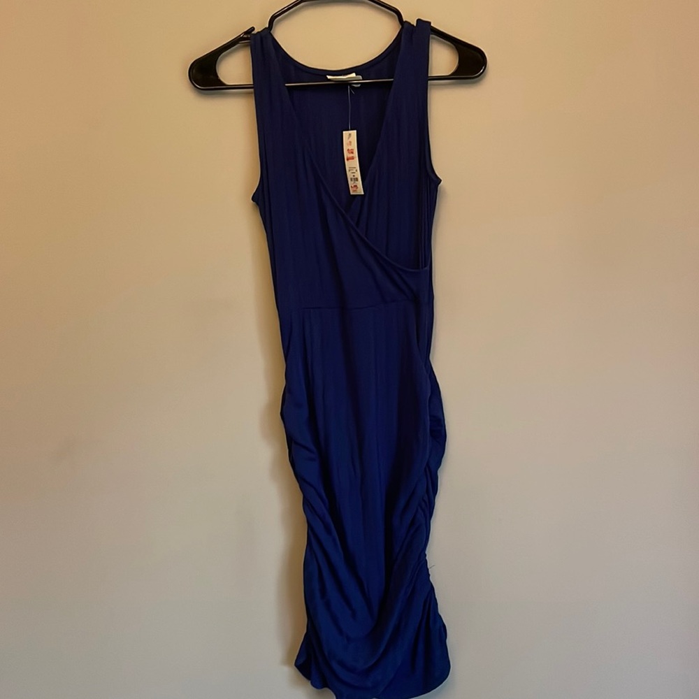 Francesca’s Harper Heritage Cobalt Blue Ruched Dress NEVER WORN XS